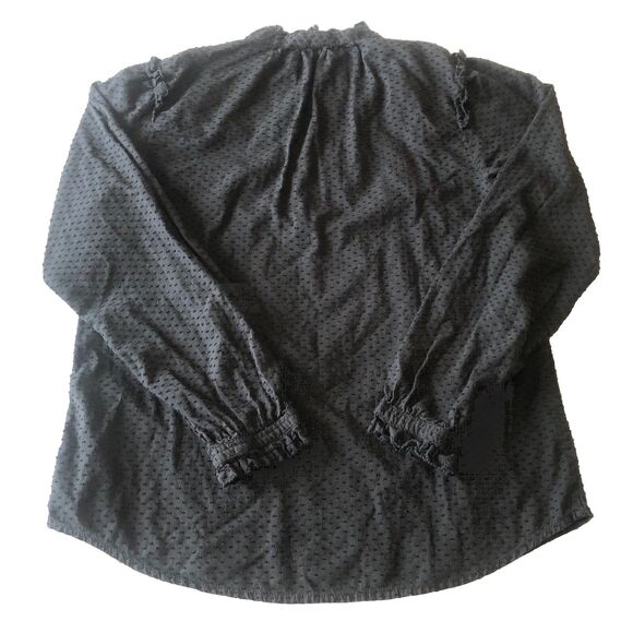 j crew Women’s Ruffle Trim V Neck Popover In Dote Semi Sheer Black Size XXS - Picture 2 of 6